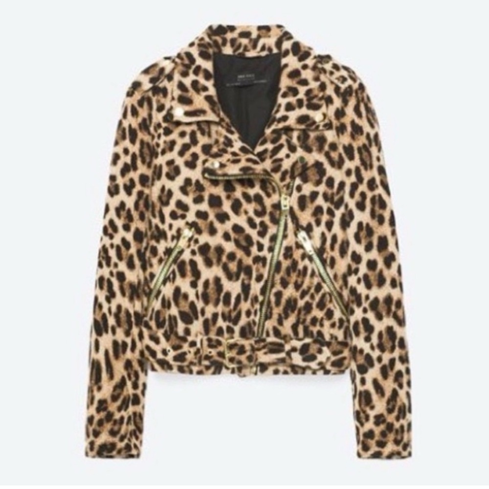 Zara outerwear Leopard Print motorcycle Women's Jacket Sz M
